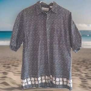 Fieldmaster Hawaiian Shirt Linen Blend Sz M  Short Sleeves Tropical Dadcore